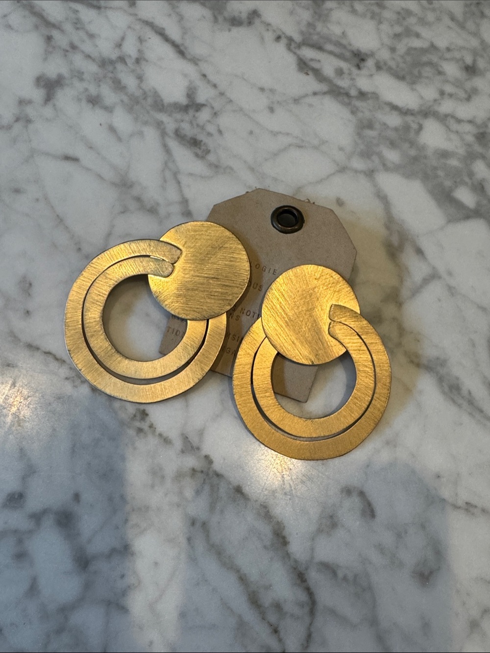 Anthropologie Brushed Gold Interlocking Disk Drop Earrings